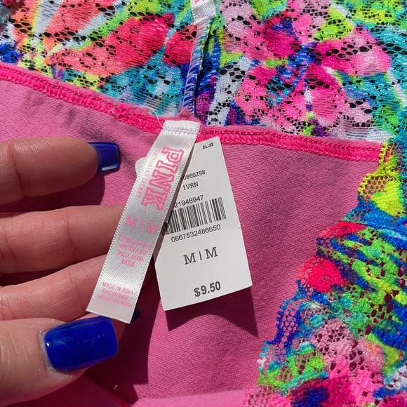 VS Pink Panties w Colorful Lace Waist NWT Size M Extra Low Rise Hipster - Picture 5 of 7
